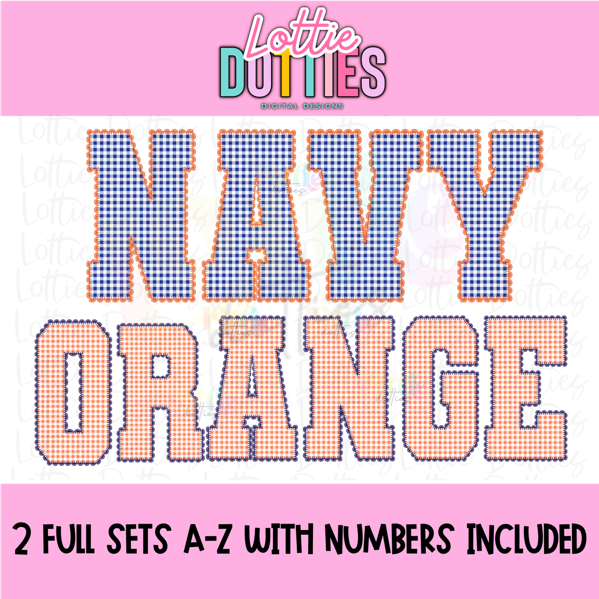 Navy and Orange Gingham Lace Spirit Alphabet | Spirit Alpha Pack | Digital Download | PNG
