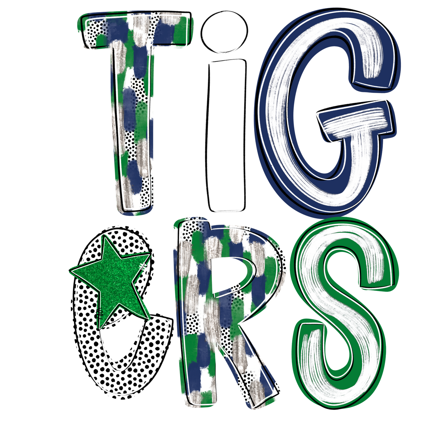 Tigers Poppy PNG - Tigers sublimation design - Digital Download - Green and Navy