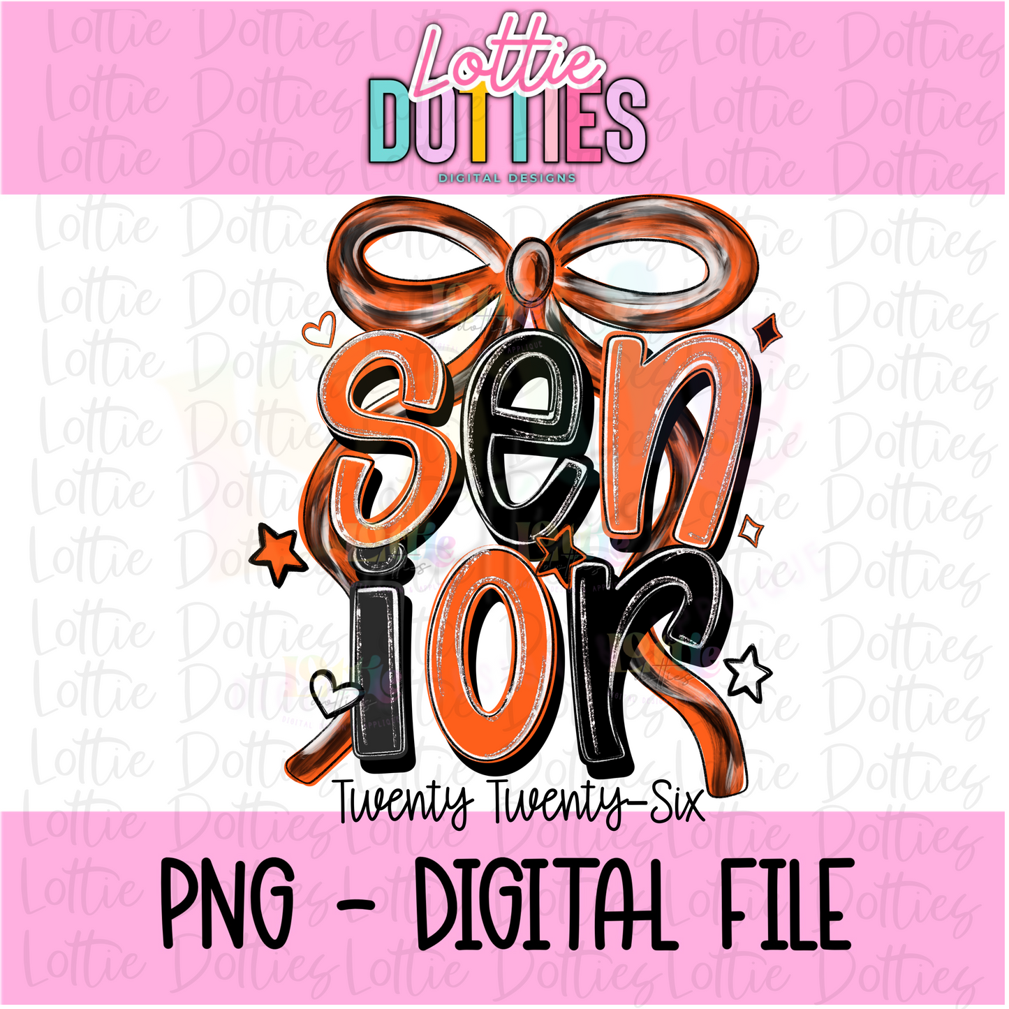 Senior Bow PNG - Orange and Black sublimation design - Digital Download