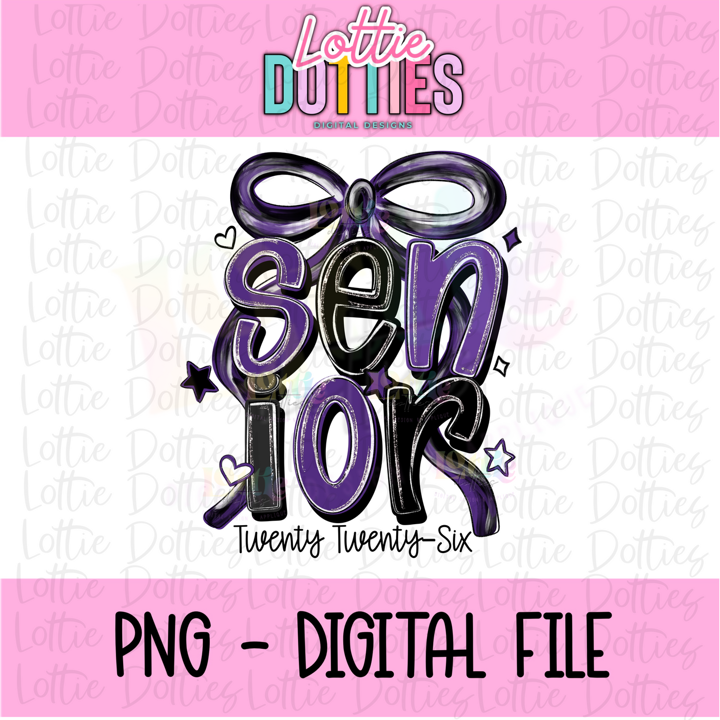 Senior Bow PNG - Purple and Black sublimation design - Digital Download