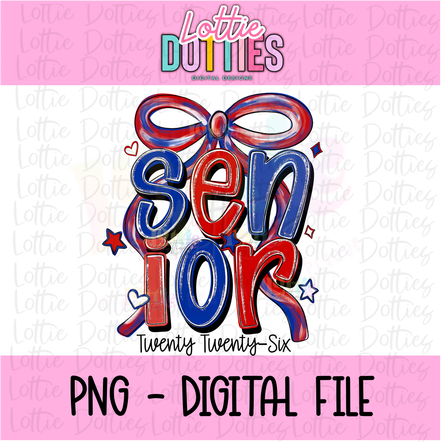 Senior Bow PNG - Royal Blue and Red sublimation design - Digital Download