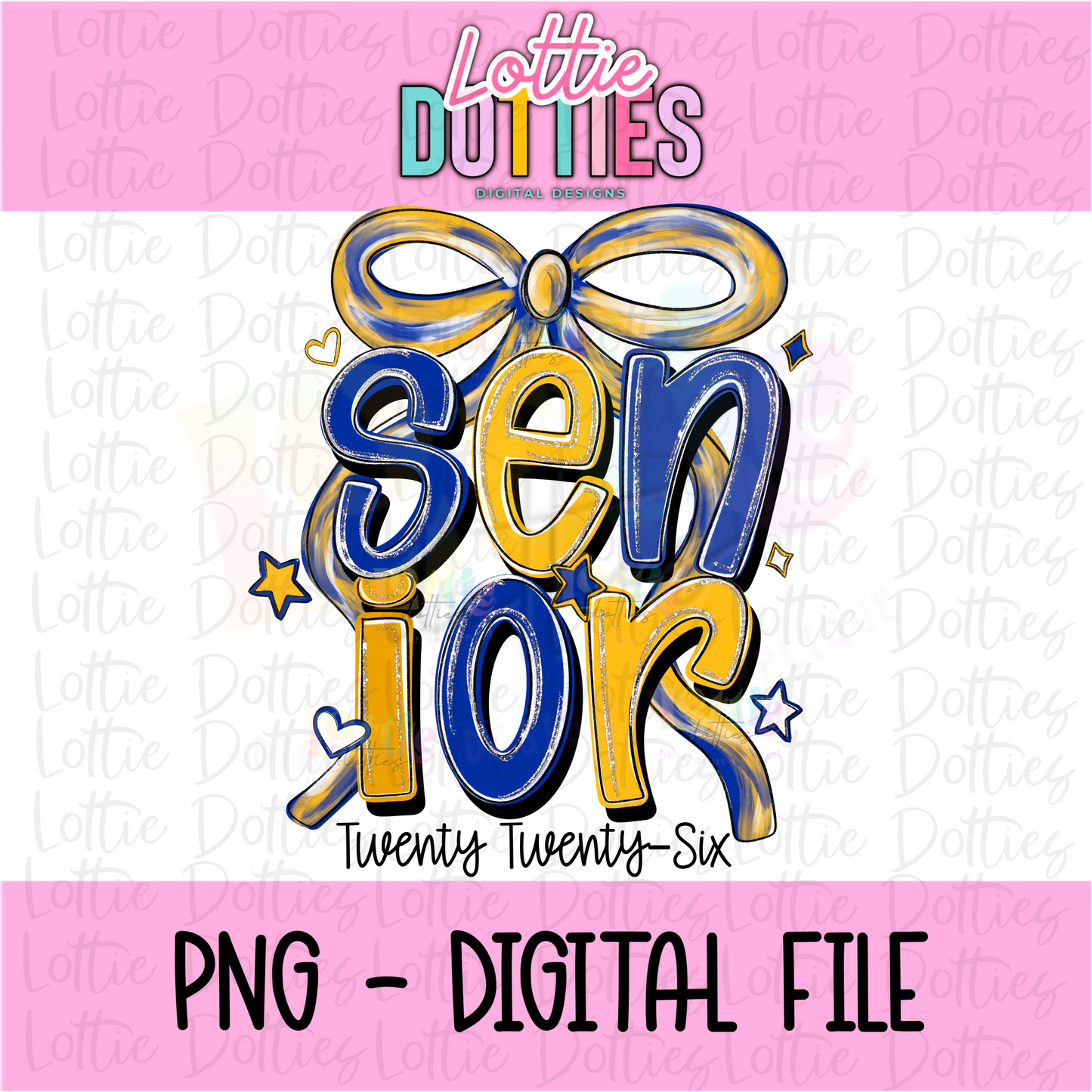 Senior Bow PNG - Royal Blue and Gold sublimation design - Digital Download