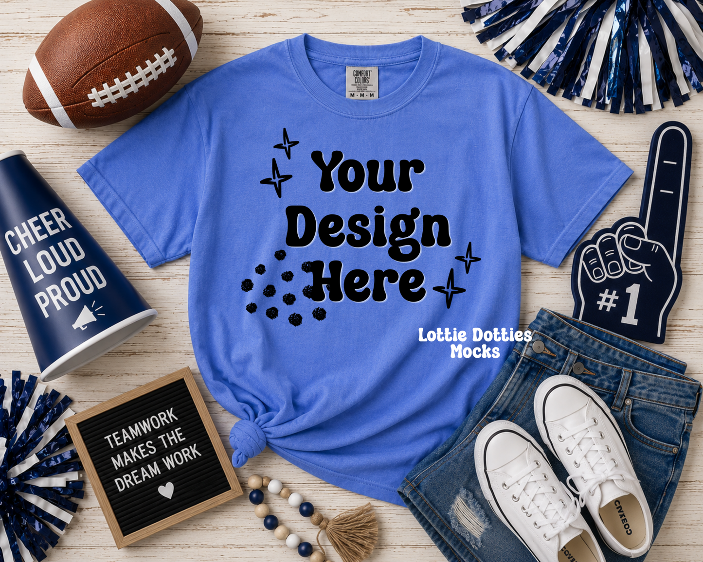 School Spirit Flo Blue Comfort Color Shirt Mock Up