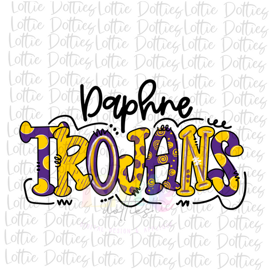 Daphne Trojans - Purple and Yellow PNG - sublimation design - Digital Download  - Royal and Gold