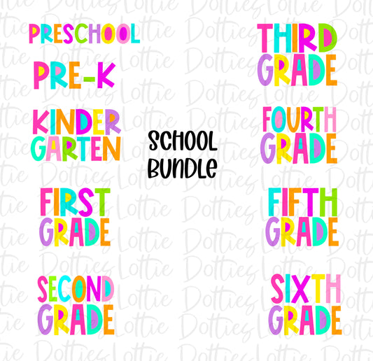 Bright Grade Bundle PNG - Back To School - Sublimation - Digital Download