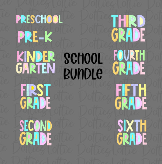 Pastel Grade Bundle PNG - Back To School - Sublimation - Digital Download