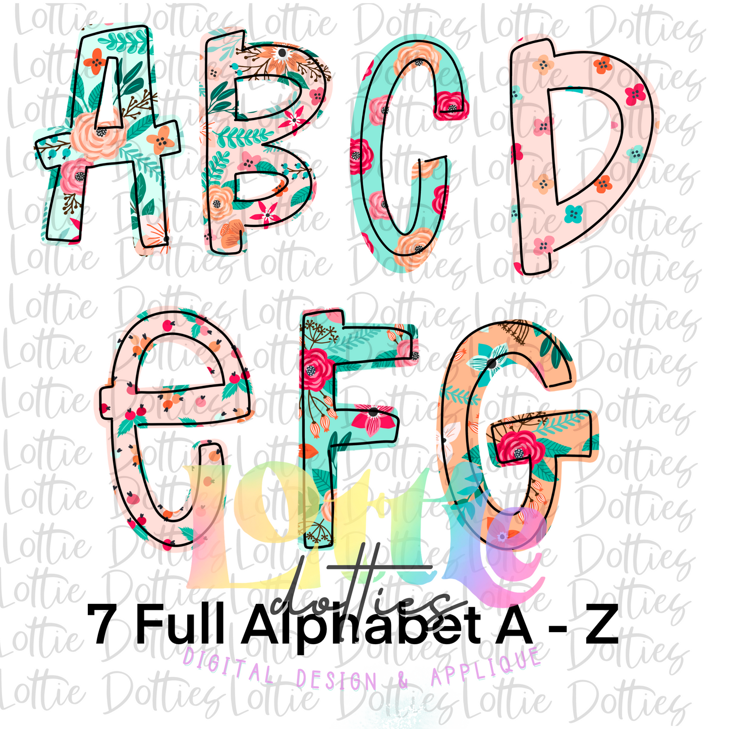Floral Alpha - Peach and Mint Alpha Pack - Alphabet Clipart - Instant Download - Alpha Pack