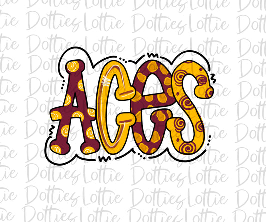 Aces PNG - Aces sublimation design - Digital Download - Maroon and Gold