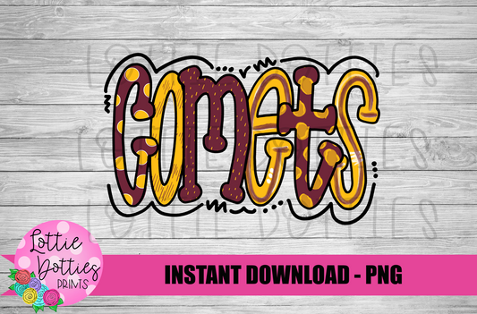 Comets - PNG - Comets - Sublimation - Digital Download - Maroon and Gold
