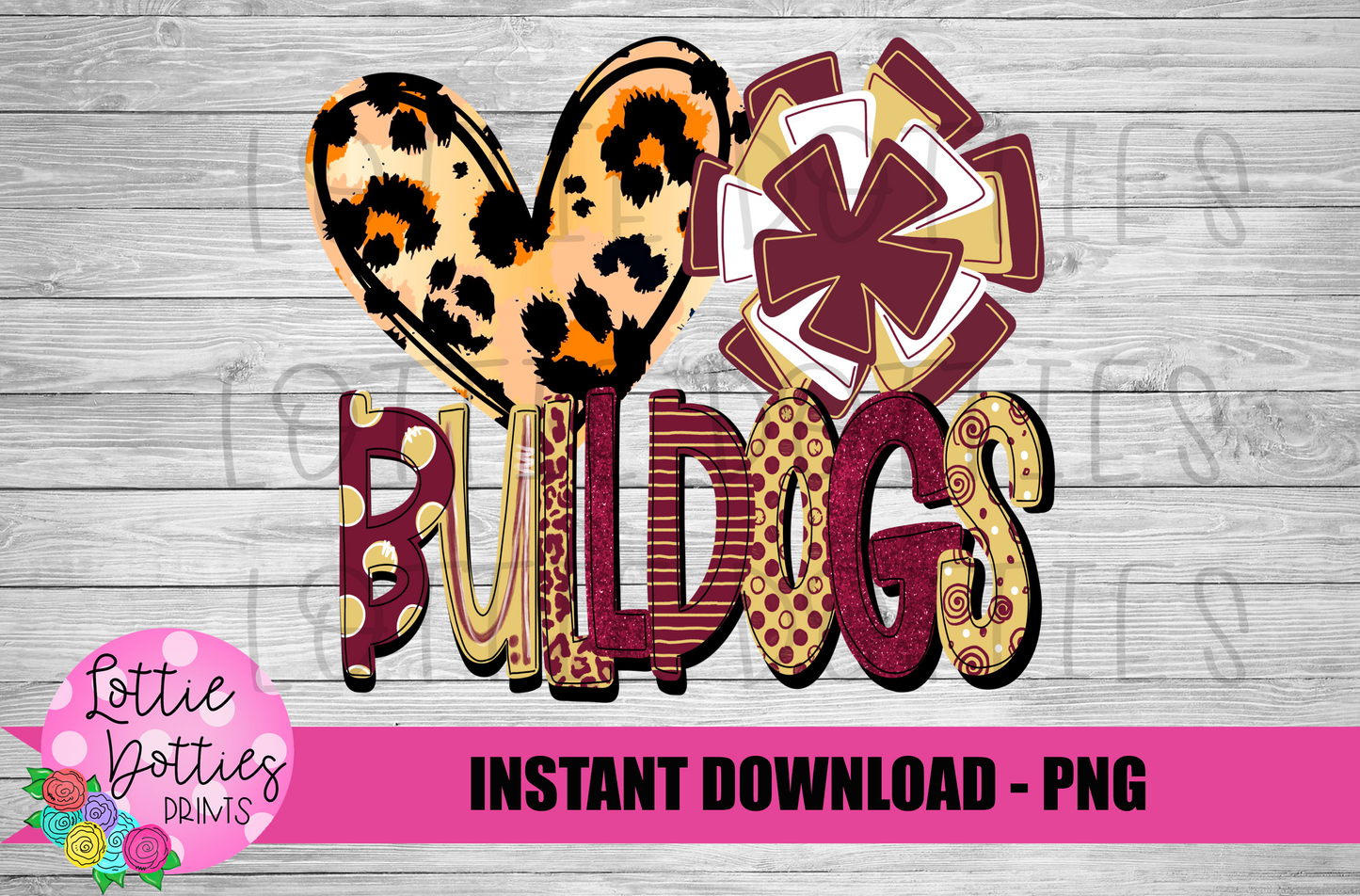 Heart Pom Bulldogs - PNG - Bulldogs - sublimation design - Digital Download