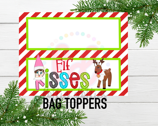 Elf Kisses - PNG - Elf Kisses Bag Topper - Pink Girl Elf - Sublimation - Digital Download
