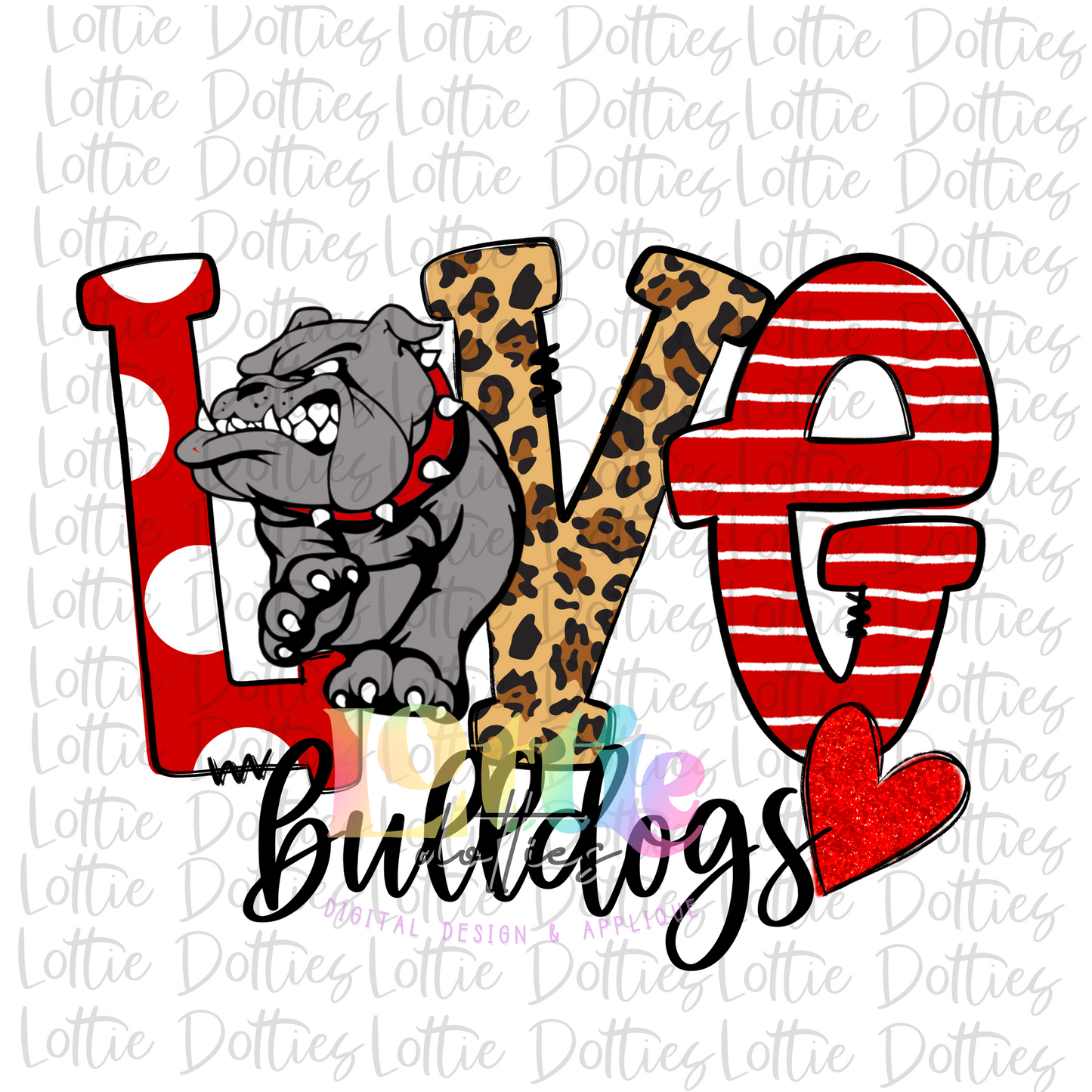 Love Bulldogs PNG - Bulldogs Sublimation - Digital Download - Red