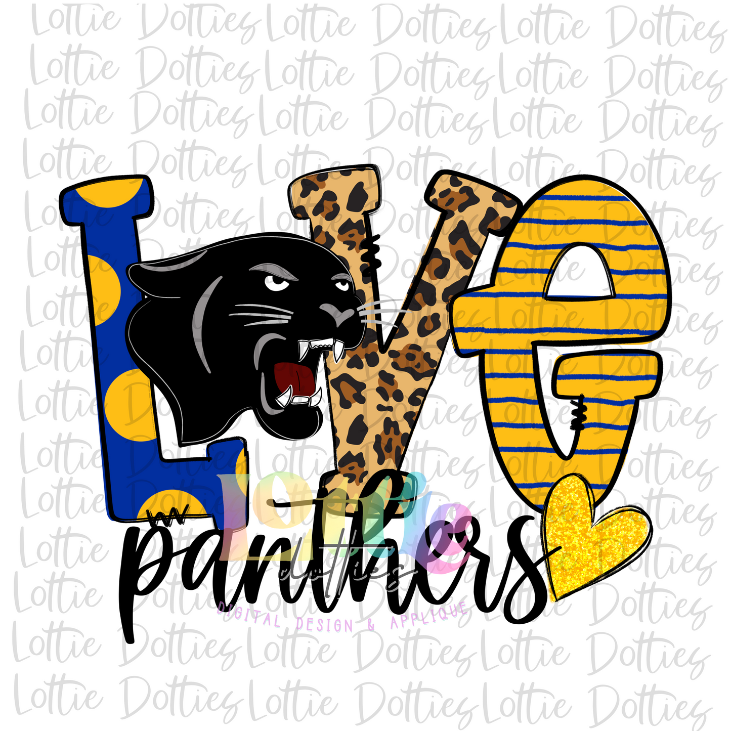 Love Panthers PNG - Panthers Sublimation - Digital Download - Blue and Gold