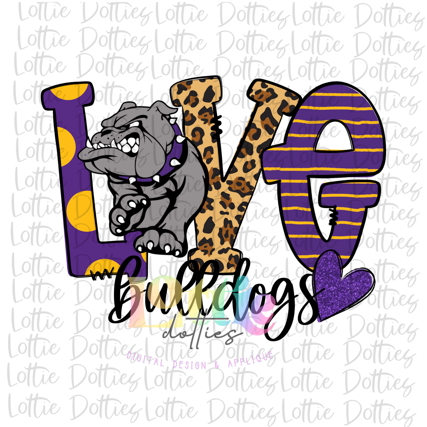 Love Bulldogs PNG - Bulldogs Sublimation - Digital Download - Purple and Gold