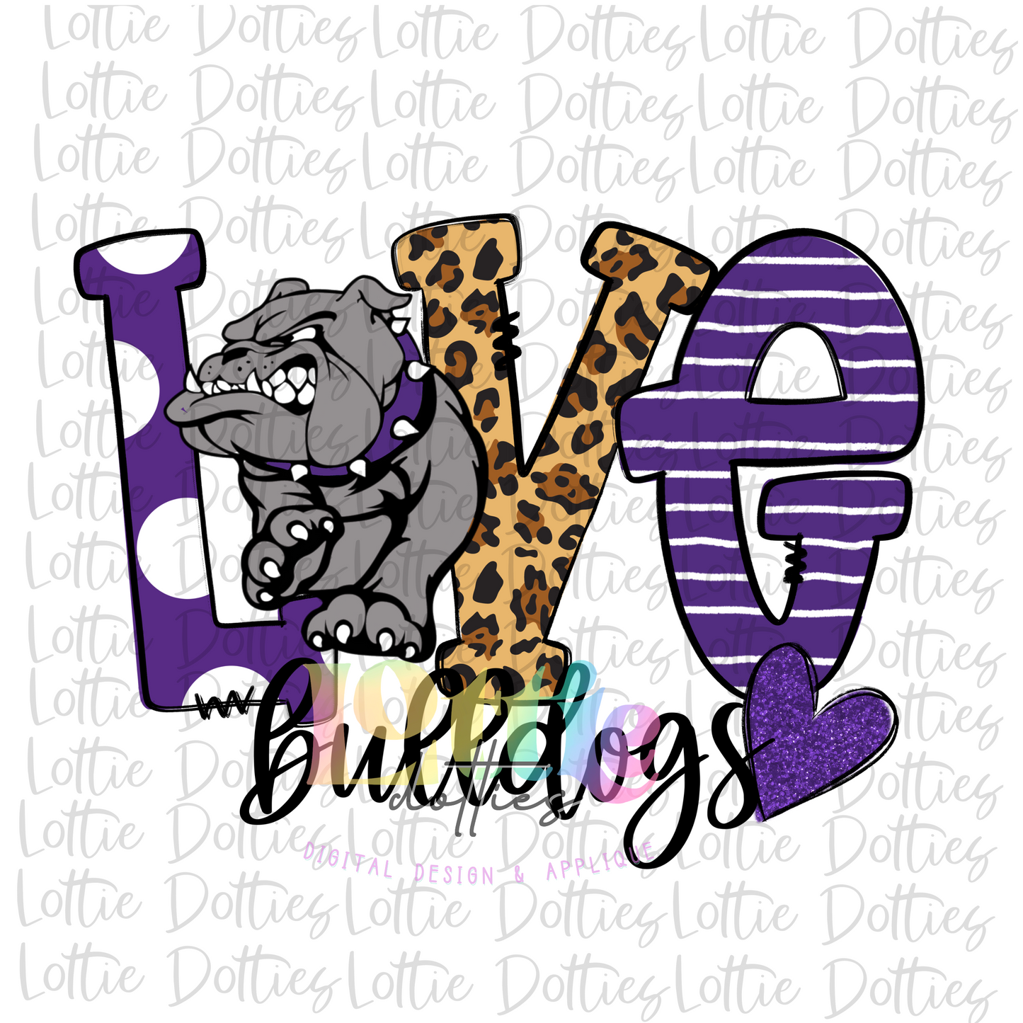 Love Bulldogs PNG - Bulldogs Sublimation - Digital Download - Purple
