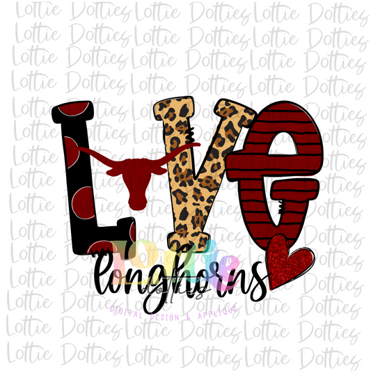 Love Longhorns PNG - Longhorns Sublimation - Digital Download