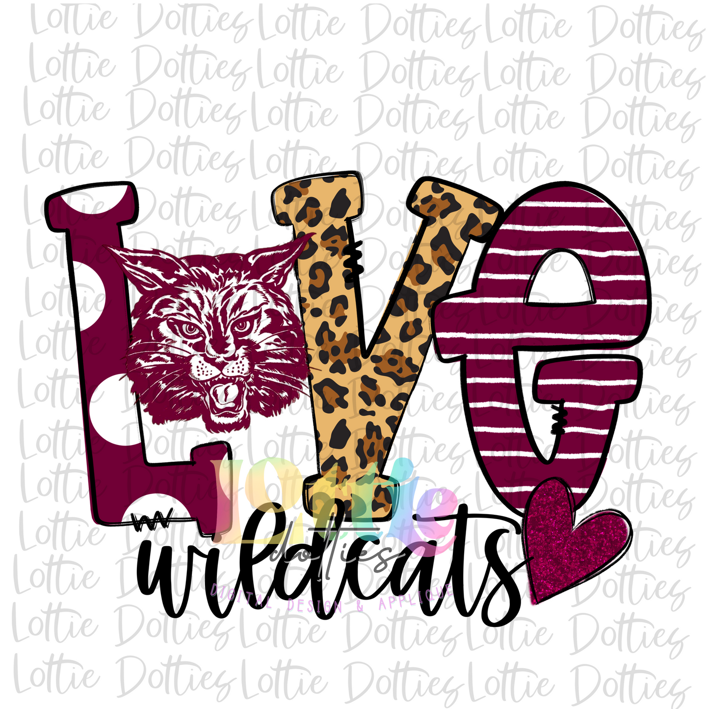 Love Wildcats PNG - Wildcats Sublimation - Digital Download - Maroon