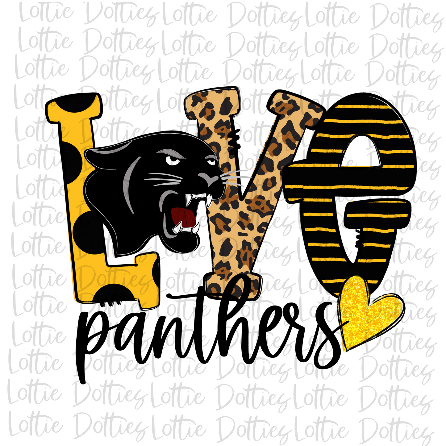 Love Panthers PNG - Panthers Sublimation - Digital Download - Black and Gold