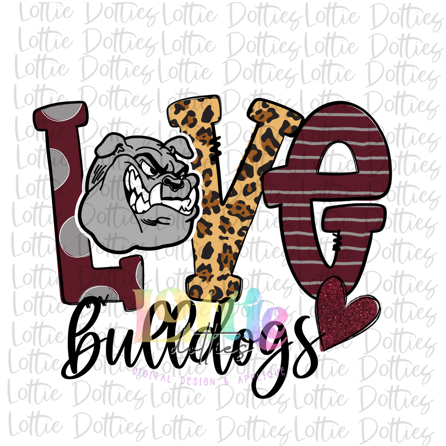 Love Bulldogs PNG - Bulldogs Sublimation - Digital Download - Maroon