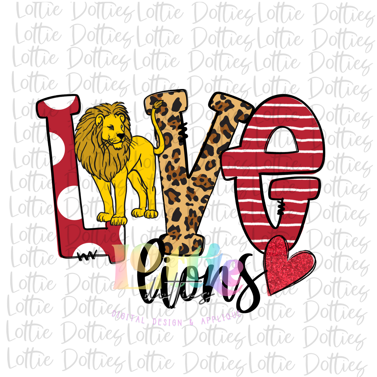 Love Lions PNG - Lions - Sublimation Design - Digital Download - Cardinal and White