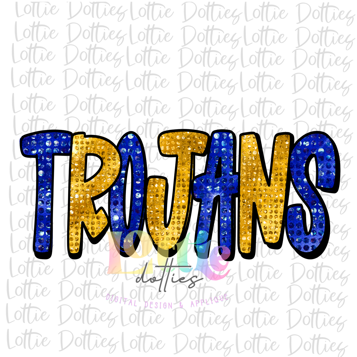 Trojans - PNG - sublimation design - Digital Download - Blue and Gold Rhinstone