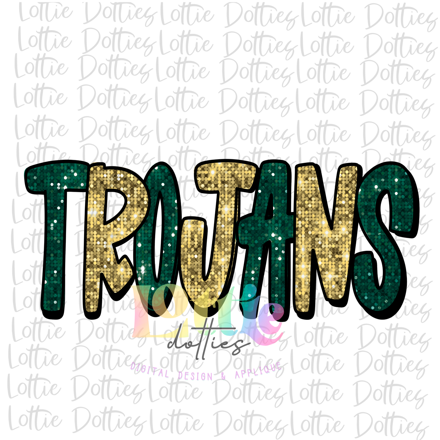 Trojans - PNG - sublimation design - Digital Download - Green and Gold Rhinstone
