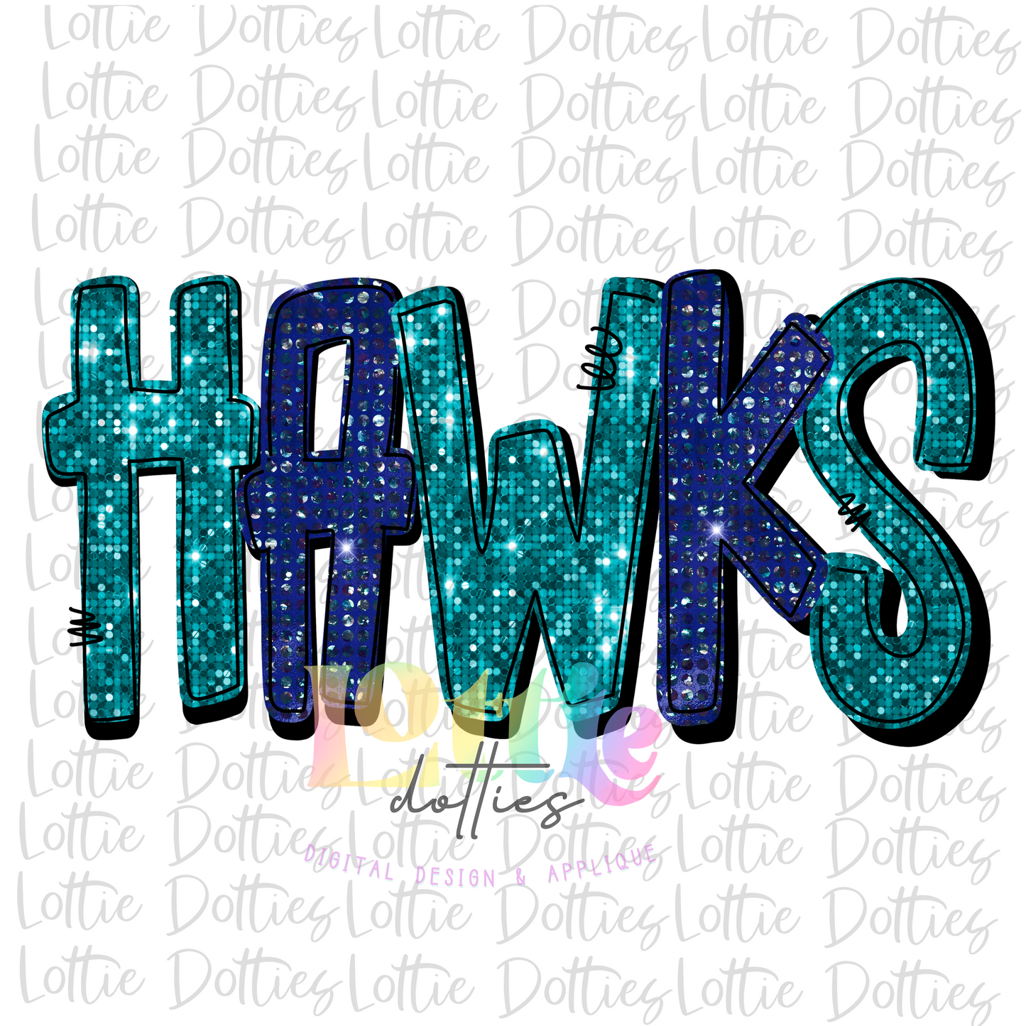 Hawks PNG - Instant Download - Digital Download - Sublimation Design - Teal and Blue Rhinestone