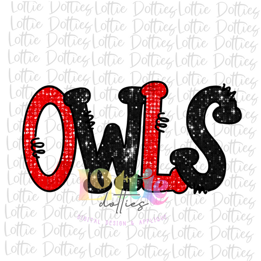 Owls PNG - Owls PNG - Instant Download - Sublimation Design - Red and Black Rhinestone