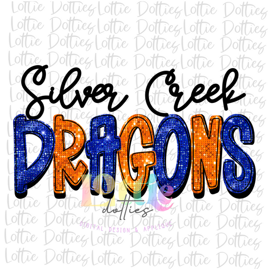 Sliver Creek Dragons  PNG - - Digital Download - Dragons Sublimation Design - Orange and Blue Rhinestone