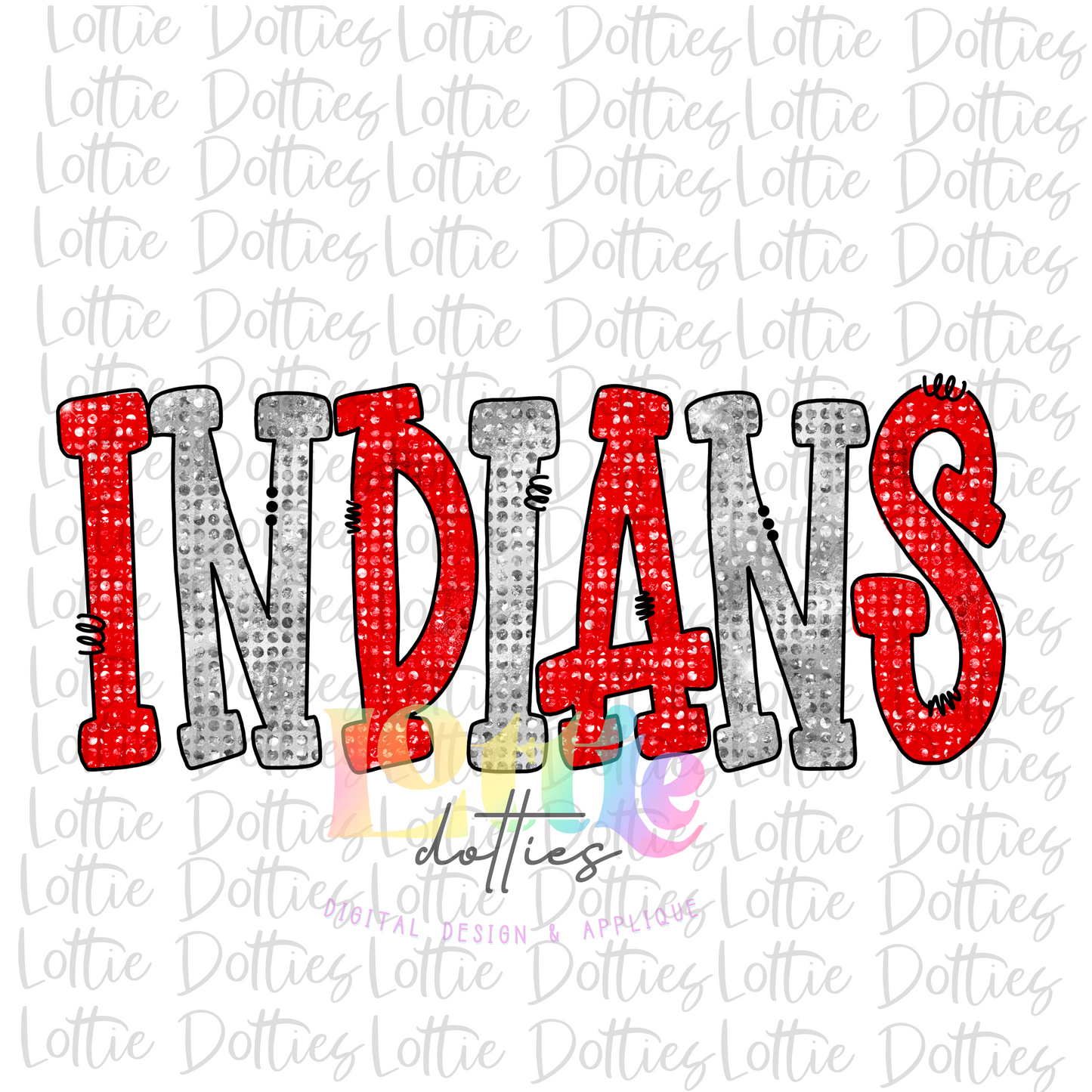 Indians PNG - Indians sublimation design - Digital Download - Red and Sliver Rhinestone