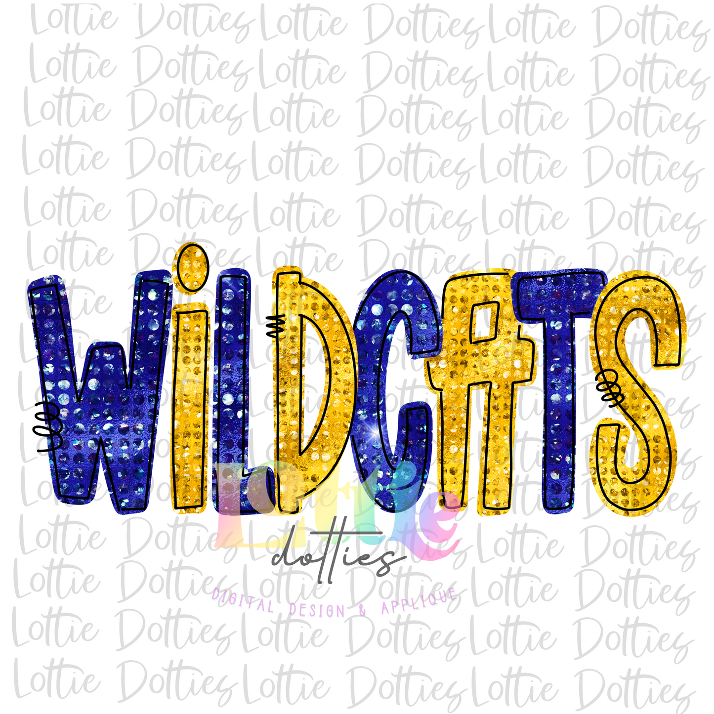 Wildcats Png - Mascot Sublimation Design - Digital Download - Royal and Gold Rhinestone