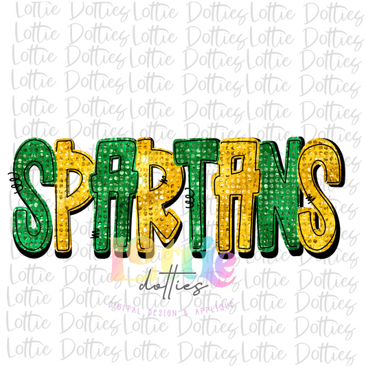 Spartans  PNG - Spartans - Sublimation design - Digital Download - Green and Gold Rhinestone