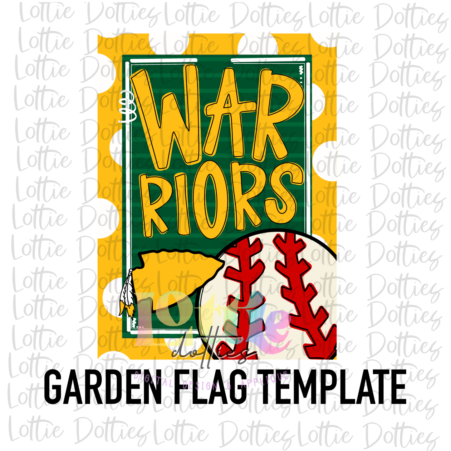 Warrior Baseball Flag Png - Mascot Sublimation Design - Digital Download - Green and Gold
