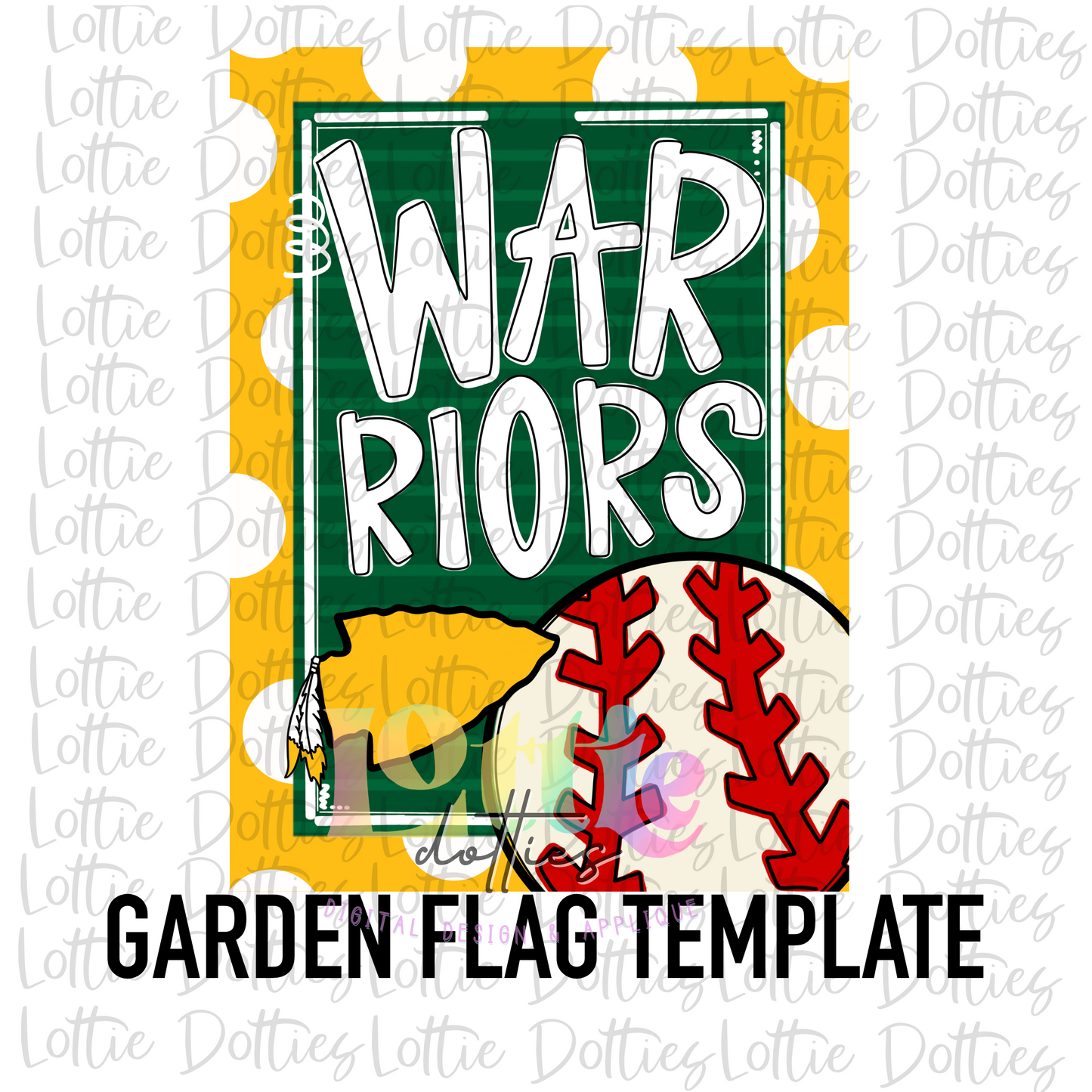 Warrior Baseball Flag Png - Mascot Sublimation Design - Digital Download - Green and Gold