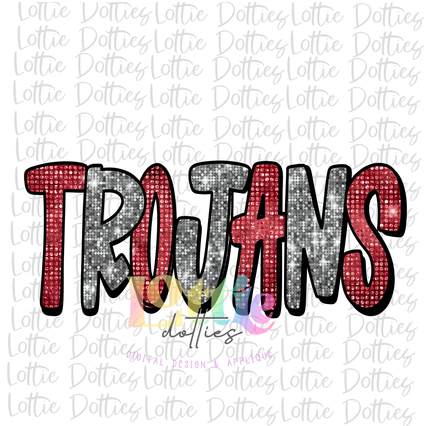 Trojans - PNG - sublimation design - Digital Download - Red and Gray Rhinestone