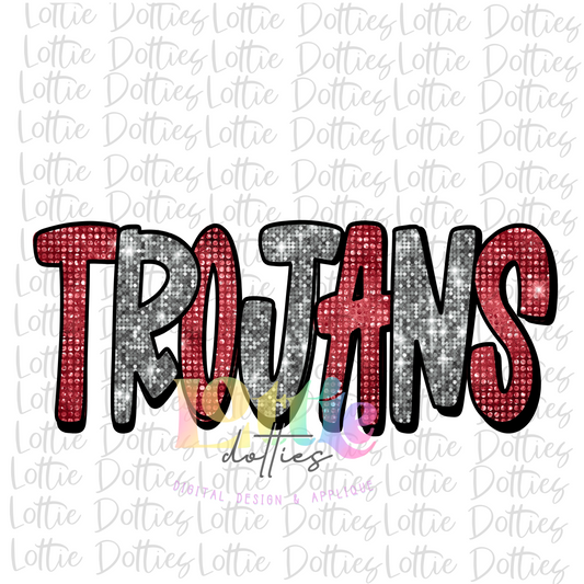 Trojans - PNG - sublimation design - Digital Download  - Red and Gray Rhinestone