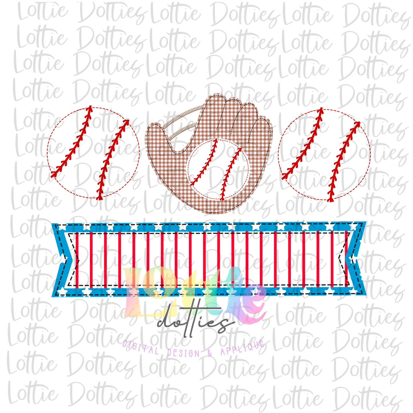 Baseball Trio With Name BannerT PNG - Baseball Sublimation - Digital Download - Faux Applique