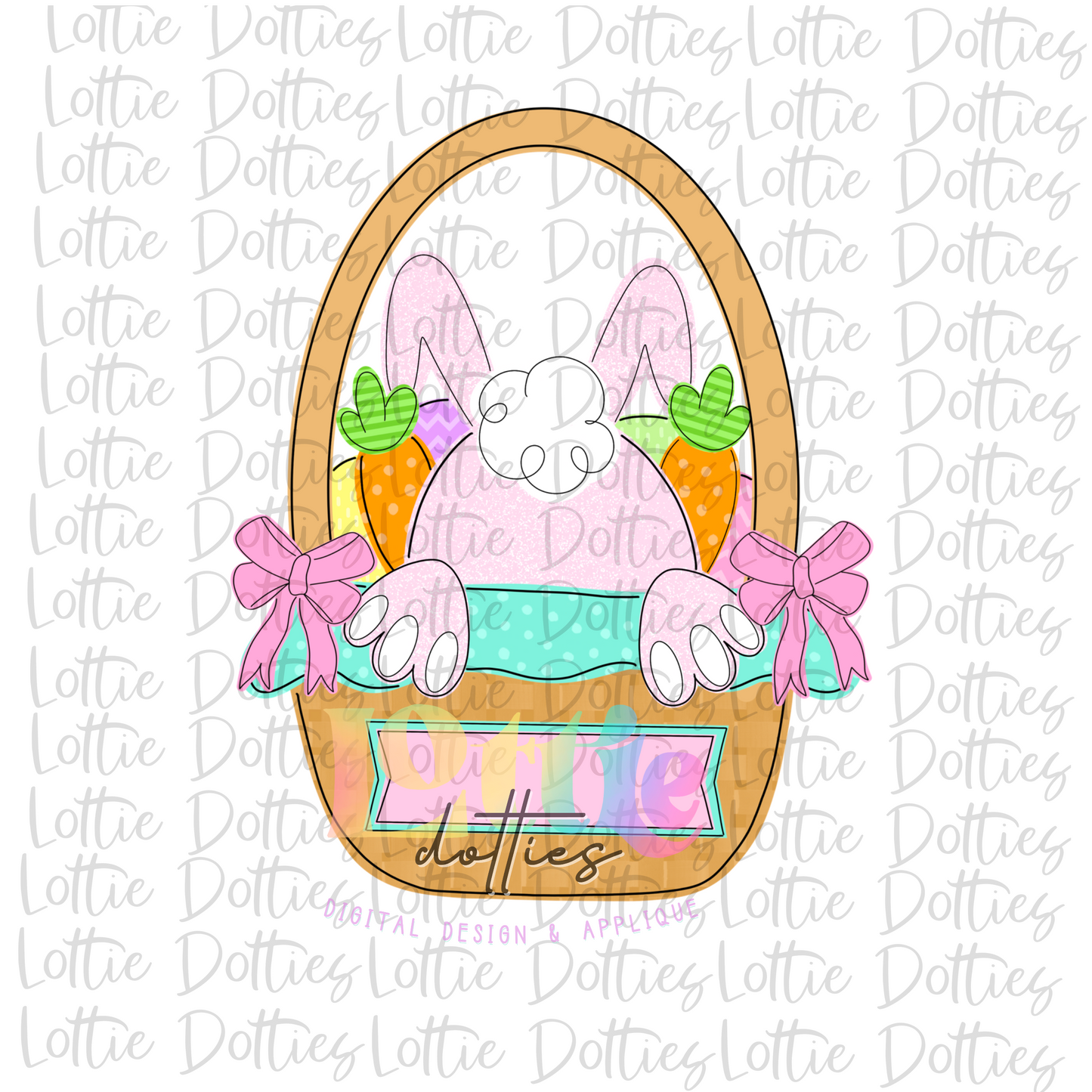 Easter Basket PNG - Easter Sublimation - Digital Download - Pink Bunny with Name