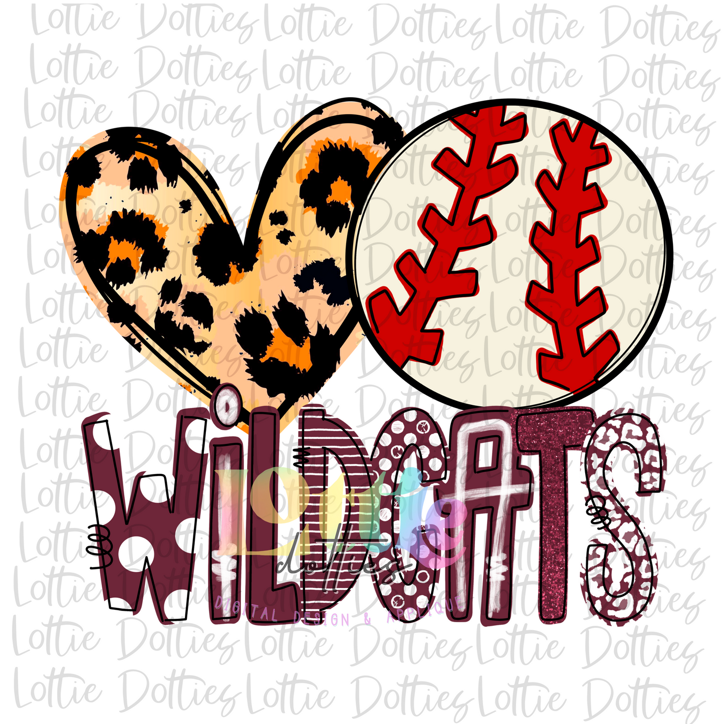 Love Wildcats Baseball PNG - Wildcats - sublimation design - Digital Download - Maroon and White