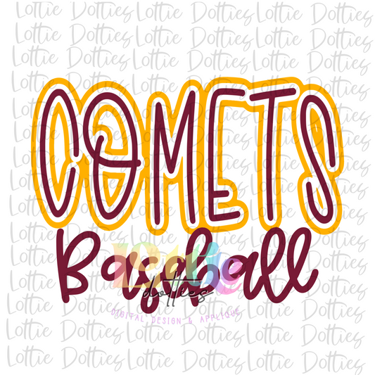 Comets Baseball PNG - Comets - Sublimation - Digital Download - Gold and Maroon