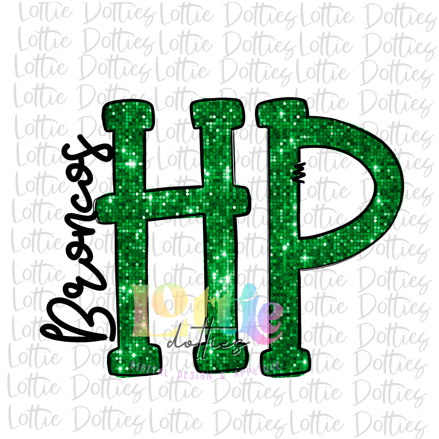 HP Broncos - PNG - sublimation design - Digital Download - Kelly Green Rhinestone