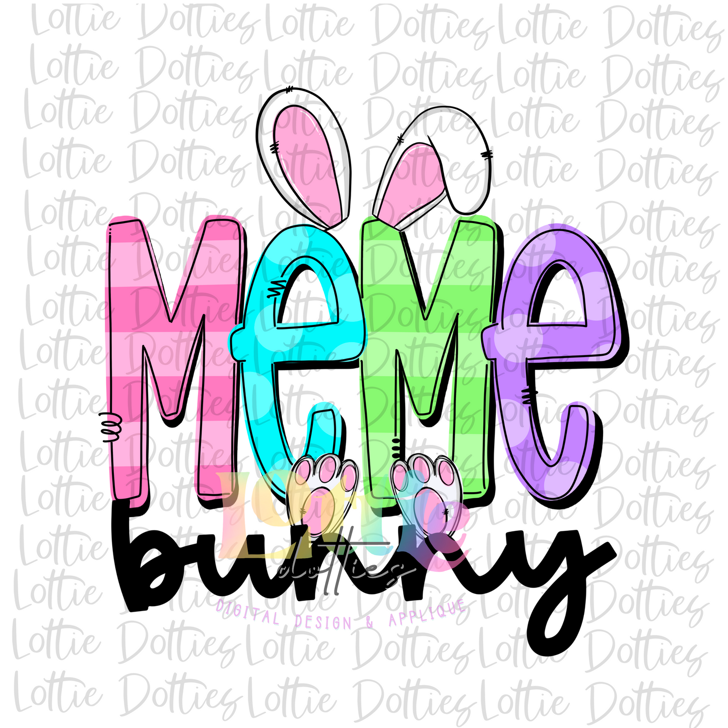 MeMe Bunny Png - Easter Sublimation File - Digital Download - Colorful