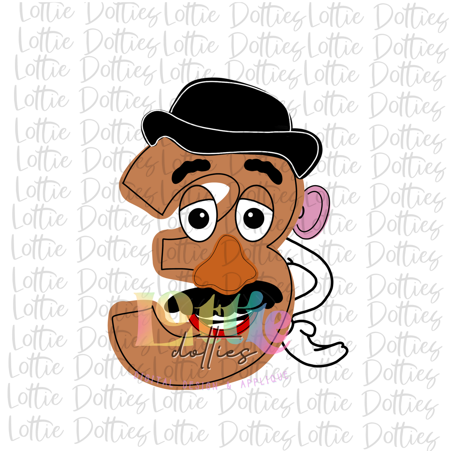 Potato Head PNG - Number 3 Sublimation Design - Digital Download