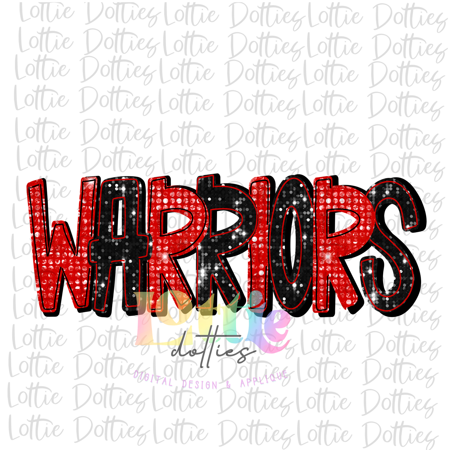 Warrior Png - Mascot Sublimation Design - Digital Download - Red and Black Rhinestone