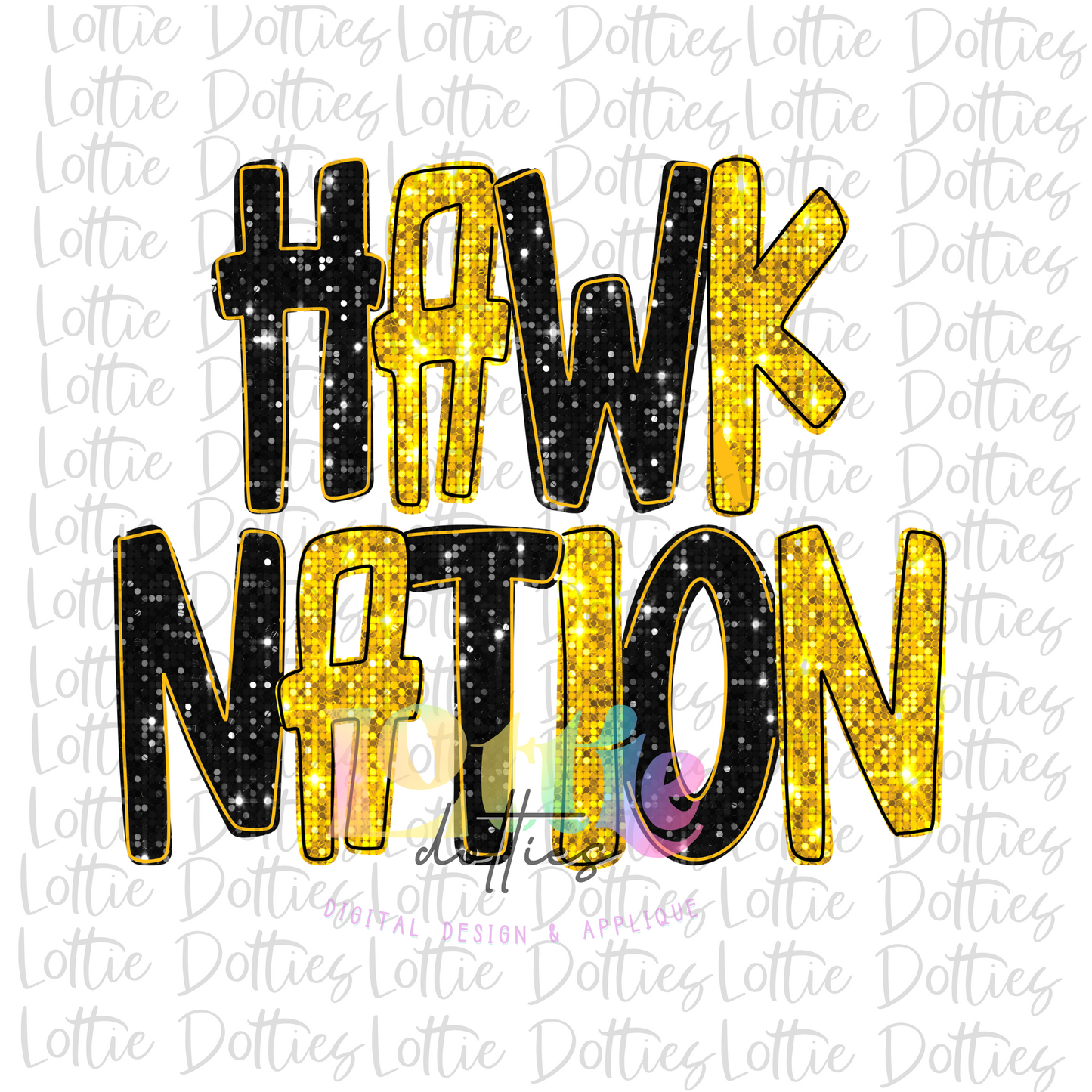 Hawk Nation PNG - Instant Download - Digital Download - Sublimation Design - Black and Gold Rhinestone