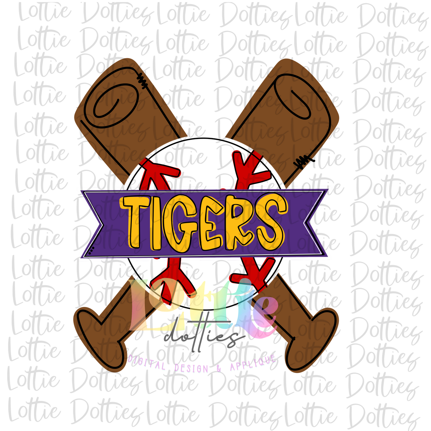 Tigers Baseball Design PNG - Baseball Sublimation - Digital Download - Purple and Gold