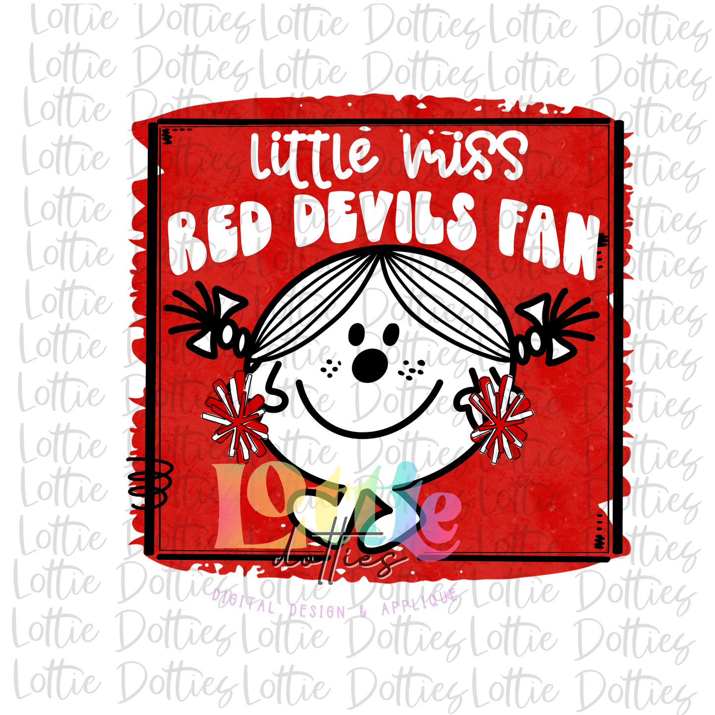 Little Miss Red Devil Fan PNG - Red Devil Sublimation -Digital Download