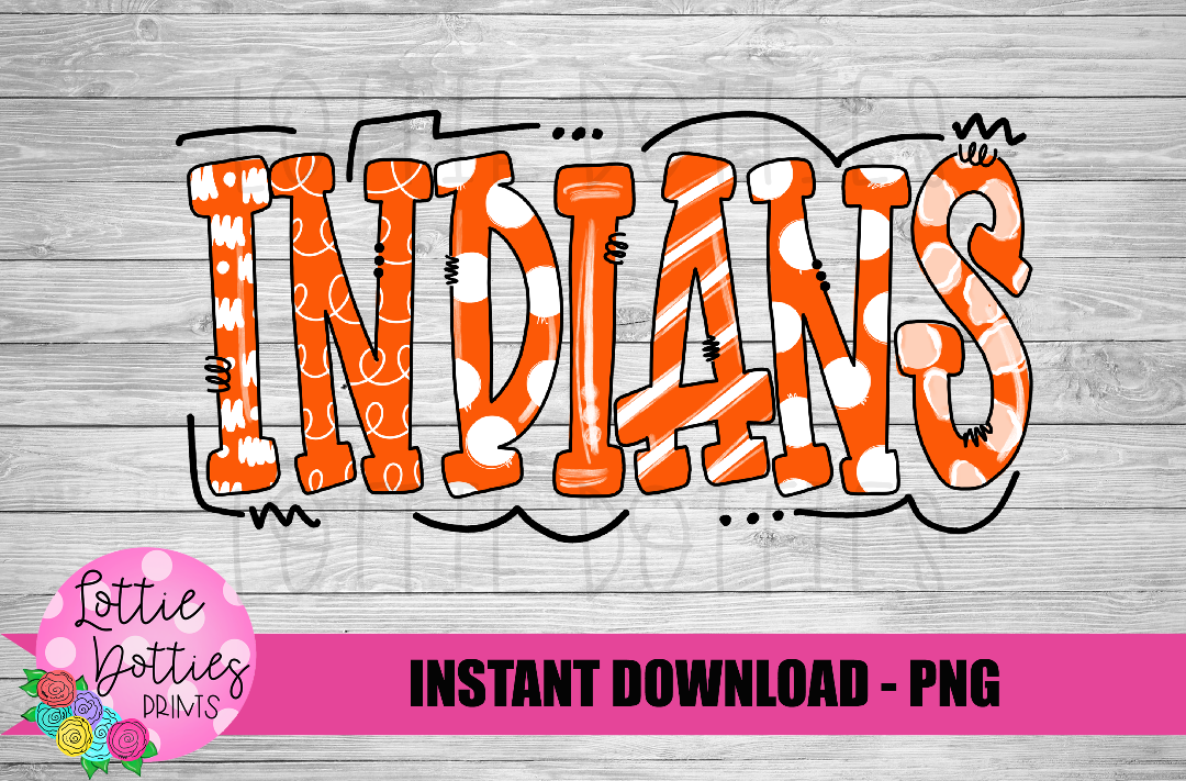 Indians PNG - Orange and White  -  Indians sublimation design - Digital Download