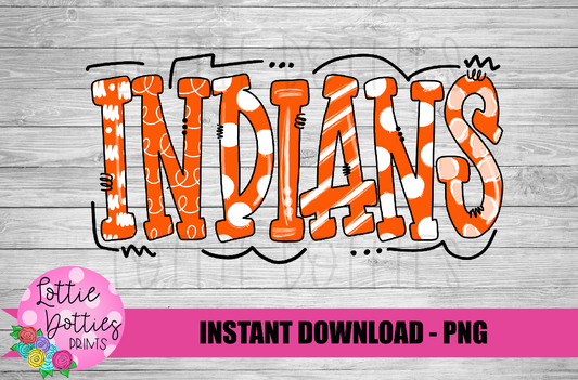 Indians PNG - Orange and White  -  Indians sublimation design - Digital Download