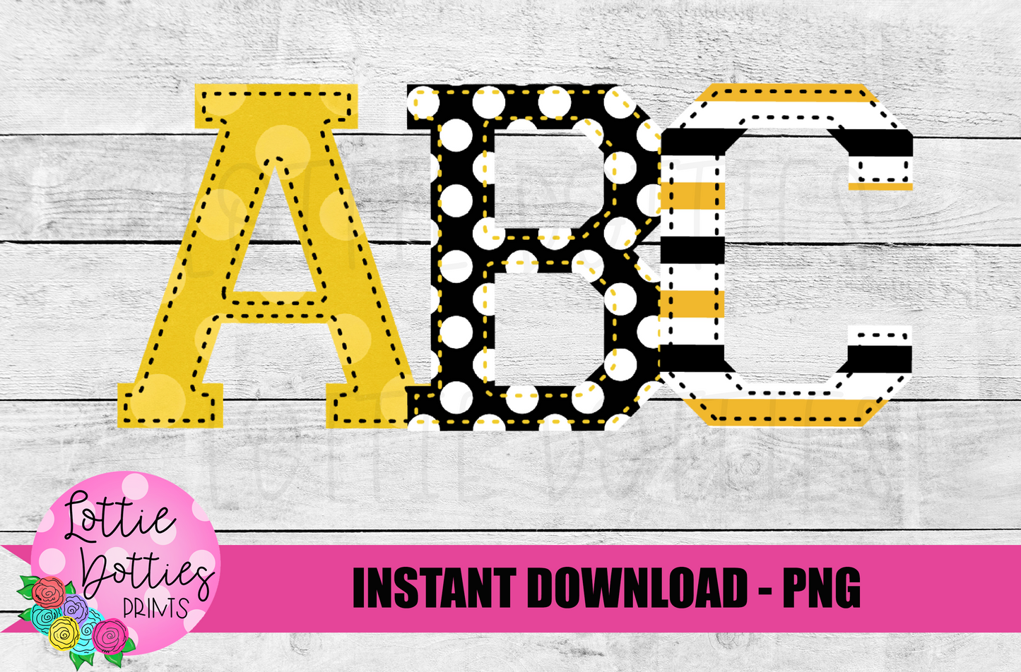 Black and Gold Collegiate Faux Applique Alphabet - Alpha Pack - Alphabet Clipart - Instant Download - Alpha Pack